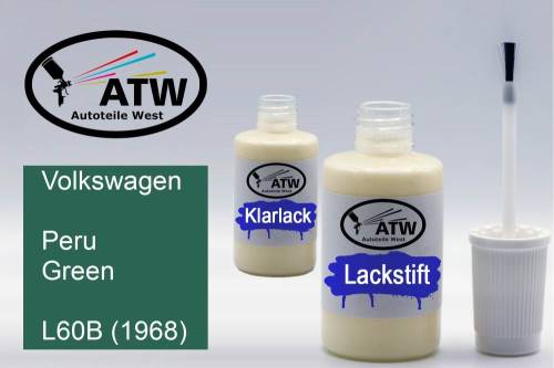 Volkswagen, Peru Green, L60B (1968): 20ml Lackstift + 20ml Klarlack - Set, von ATW Autoteile West.